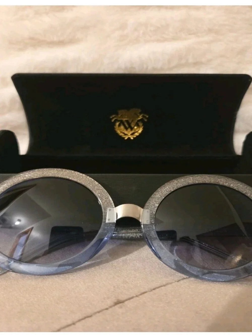 Wildfox Malibu Glitter Round Sunglasses - Silver Glitter & Blue Gradient